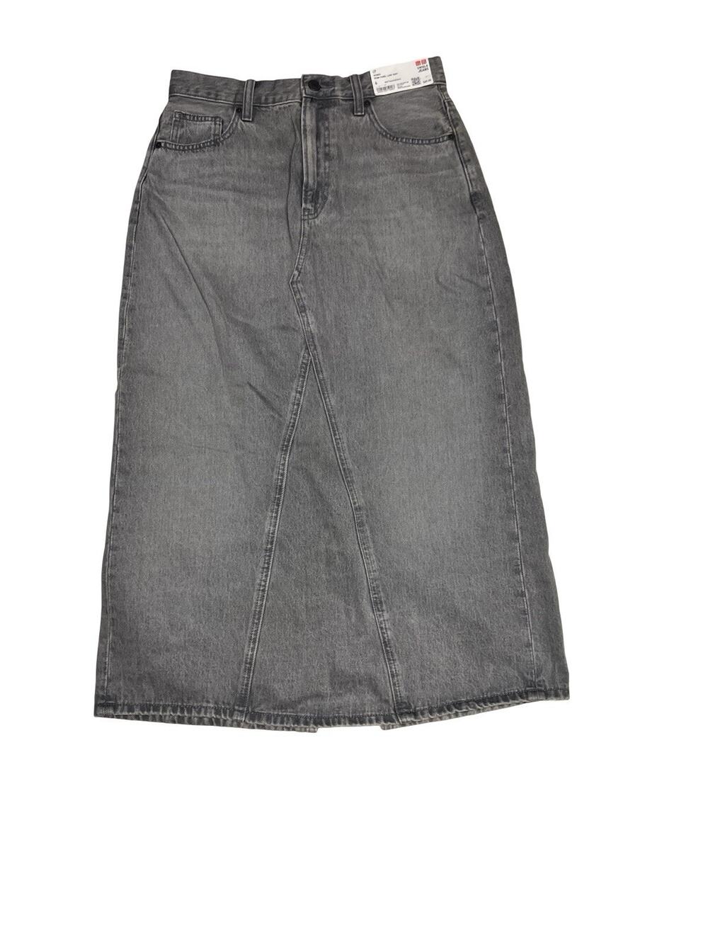 Uniqlo Womens Size 6 Gray Denim Long Skirt 100% Cotton NWT 90s Y2K Style